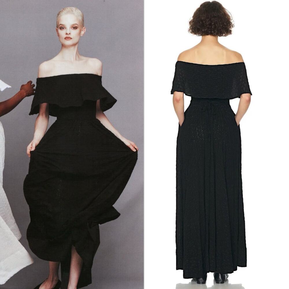Helsa NWT Petite Eyelet Garden Dress Women S Black Midi Sundress Off Shoulder